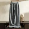 Nuevos Pantalones de Pierna Ancha 100% Cachemira para Mujer Otoño e Invierno Cintura Alta Sueltos de Punto Recto Casuales Engrosados de Lana
