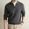 Camisa polo de peso pesado de color sólido para hombre, nueva colección primavera/otoño, con un estilo sofisticado de "dinero viejo", corte holgado y manga larga