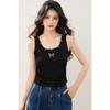 Camisola corta negra estilo americano en forma de I para mujer, top sin mangas para verano
