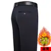 Calças Sociais Casuais de Tecido Grosso com Alta Elasticidade para Homens de Meia-Idade e Idosos, Modelo Reto Solto de Cintura Alta, Não Amassam, para Primavera e Outono