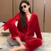 Pijama Feminino de Manga Longa Outono e Inverno Estilo Coreano Doce Veludo Dourado Quente Roupas de Casa Conjunto Solto para Usar por Cima