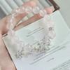Carta da Montanha Changbai ~ Pulseira Giratória de Floco de Neve com Quartzo Rosa Natural e Pérola Shijia para Mulheres, Delicada Pulseira Estilo Fada