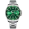 Relógio Masculino Green Submariner com Fecho Borboleta Dupla Face, Tourbillon Vazado, Calendário Luminoso, Quartzo à Prova d'Água, Dropshipping Disponível