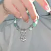Pulsera Mariposa Campo Verde, Nueve Piezas de Pulseras de Vidrio, Pequeña Fresca Elegante, Pulsera de Lazo con Perlas Blancas para Mejores Amigas