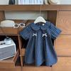 Vestido xadrez para meninas 2025 verão novo estilo coreano menina bebê menina estilise arco princesa vestido cross-border