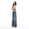 Novos Jeans de Sarja de Verão 2026: Jeans Flare Americano Estilo Retrô, Resistente com Efeito Desgastado, Cintura Baixa, Emagrecedor, Caimento Solto para Mulheres
