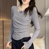 NUNBAI Otoño Nueva Moda Botón Decorativo Color Elegante Top de Manga Larga DM