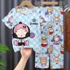 Conjunto de Pijama Infantil para Meninas, Verão Fino Manga Curta Calça Longa Roupa de Casa, Conjunto de Ar Condicionado para Meninas de Meia-Idade e Crianças Grandes, Pode Ser Usado ao Ar Livre