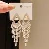 Brincos de Franja em Forma de Losango Estilo Corte Agulha de Prata com Incrustações de Zircônia, Brincos de Luxo Leve de Alta Qualidade, Acessórios de Orelha com Artesanato Vintage Elegante