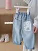 Pantalones Largos para Niños 2026 Primavera Nuevo Estilo Niños y Niñas Versión Coreana Bolsillo con Graffiti Nuevo Casual Jeans de Moda Rectos de Corte Holgado