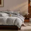 Juego de ropa de cama jacquard teñido en hilo de algodón de estilo vintage, juego de cuatro piezas de algodón puro, sábana de cama tejida gruesa, funda de edredón, sábana bajera, grado A para maternidad e infantil