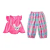 Conjunto de Manga Curta para Meninas Verão Calça Anti-Mosquito Infantil Conjunto de Duas Peças 2026 Novo Roupa Casual Fofa para Bebê Menina Roupa de Verão