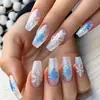 Unhas Usáveis de Natal Formato Ballet Gradiente Francês Glitter Estampa de Floco de Neve Unhas Postiças Usáveis Unhas Removíveis
