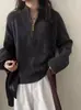 Suéter de punto grueso para mujer, otoño e invierno, corte holgado, media cremallera, 100% lana pura, con cuello alto, estilo casual