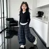 Conjunto de Sudadera y Pantalones para Niña Ropa de Otoño 2026 Nuevo Estilo Ropa de Otoño Estilo Coreano para Niña Conjunto de Dos Piezas Pantalones a Cuadros para Niña
