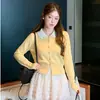 Cardigan de Punto Coreano Dulce Estilo Preppy Reductor de Edad con Cuello de Muñeca, Suéter Corto Chaqueta para Mujer Otoño e Invierno