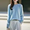 Suéter casual de alta costura pronto para usar, 100% lã escovada, novo para outono e inverno, feminino, de corte solto, com gola redonda