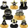 Suministros de Decoración para Fiesta de Cumpleaños Negra y Dorada, Centros de Mesa de Panal de Abeja para Cumpleaños, Decoraciones de Mesa, Decoraciones de Arreglos de Cumpleaños