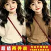 Blusa Base Plush Dupla Face para Meninas Outono/Inverno, Camiseta Manga Longa Infantil Média a Grande, Blusa Quente de Gola Alta para Bebês