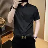 Camisa moderna de alta qualidade estilo europeu, estilosa e cool, camisa branca lisa de manga curta para outono, elástica, slim-fit, business casual, resistente a rugas e fácil de cuidar para homens