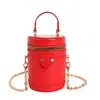 Mini Bolso Patchwork Estilo Nuevo Exquisito Bolso Redondo Cilíndrico Cadena Cubo de la Suerte Billetera para Monedas Color Sólido Cadena Cruzada Bolso Cruzado para Mujer