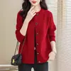Nuevo cárdigan de punto transfronterizo para primavera y otoño para mujer, holgado y casual, elegante chaqueta suéter de cuello redondo