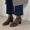 Botines elásticos súper para mujer con tacones altos gruesos, nuevos estilo coreano otoño e invierno, punta redonda, cierre trasero de cremallera, botines cortos elásticos para mujer, talla 40