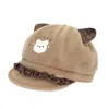 Bonito sombrero octogonal de oso de dibujos animados con orejas, cálido y a prueba de viento, adecuado para mujeres en otoño e invierno, versátil, hace que la cara se vea más pequeña, dulce sombrero de pintor