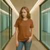 Primavera/Verão 2025 AliExpress Exclusivo Transfronteiriço Feminino Manga Curta Gola Redonda Solto Casual Básico Top Camiseta Feminina