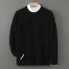 Suéter Masculino de Lã Espesso para Outono e Inverno, Suéter de Cor Sólida com Gola Redonda, Suéter de Lã Casual de Negócios para Jovens, Suéter Base de Tamanho Grande
