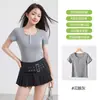 Camiseta Feminina de Manga Curta com Botões Abertos em Tencel Lyocell, Verão Fina de Caimento Solto, Top Versátil Emagrecedor