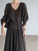 Suéter tejido Jiangzuo elegante y con estilo, de cuello en V que ajusta la cintura, para mujer, nuevo otoño e invierno, top suave, elástico y versátil Z016