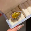 Anel Aberto Gota d'Água de Zircônia Leve Luxo Alto Padrão Sensação Anel de Dedo Temperamento Exquisito Exagerado Joia de Mão Atacado Senso de Design Nicho