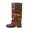 Botines de hebilla de cinturón para mujer transfronterizos 2026 nuevos botines cortos plisados de tacón grueso vintage estilo callejero europeo y americano botines cortos de moda