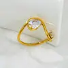 Anillo J123 de Acero Inoxidable con Zirconia de Gota de Agua y Zirconia Redonda, Doble Anillo para Mujer con Líneas Geométricas Curvas, Nuevo Diseño Transfronterizo
