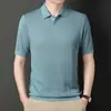 Camiseta Casual Masculina de Malha Computador Respirável com Manga Curta e Gola Lapela Jovem e de Meia-Idade Moda Top