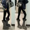 Primer Encuentro Ji Gray Botas de Nieve de Suela Gruesa Temporada 2026 Estilo Nuevo Uso Bidireccional Zapatos de Algodón Engrosados con Felpa Botas Largas Peludas