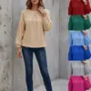 Blusa feminina de manga comprida simples de cor sólida, gola redonda, padrão waffle, retalhos, manga morcego, outono, transfronteiriça europeia e americana, 2026