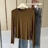 Camiseta Gola Redonda Manga Longa Macia de Lyocell Cashmere para Mulheres no Outono e Inverno Cor Lisa Suave Slim Stretch Camiseta Base Top