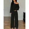 Comercio exterior transfronterizo, estilo europeo y americano, top sexy y casual de una manga o sin hombros con mangas largas, conjunto de pantalones anchos hasta el suelo para mujer