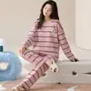 Algodón Puro2026 Nuevos Pijamas de Manga Larga para Mujer Temporada de Primavera/Otoño Pullover Lindo Dibujo Animado Gatito Ropa de Casa Se Puede Usar al Aire Libre