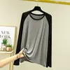 Camiseta modal raglan de manga longa para mulheres, coleção primavera/verão 2026, modelagem solta, base de gola redonda, top interno feminino, camiseta color block