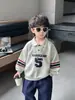 Q164 Sudadera de Manga Larga para Niño Primavera y Otoño Nueva Ropa de Otoño para Niños Camisa POLO Deportiva Estilo Coreano para Niño Top Fresco y Guapo
