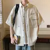 Camisa de Trabajo de Manga Corta para Hombre Verano Delgada Seda de Hielo Marca de Moda Camisa para Niños Verano Casual Holgada Camisa Chaqueta