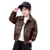 Chaqueta de Cuero Patchwork de Otoño para Niños 2026 Nuevo Estilo Coreano Moderna Fresca Abrigo de Cuero para Niño Pequeño Top de Moda