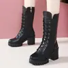 Botas Chelsea de Salto Grosso Femininas Botas de Cano Médio Femininas Novo Estilo Outono/Inverno 2026 Estilo Britânico Sapatos Femininos Versáteis Celebridade da Internet Botas de Cano Curto com Forro de Veludo