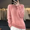 Blusa de tricô feminina gola redonda jacquard vazado 100% lã australiana, modelagem solta, macia, manga longa, em um estilo versátil e suave