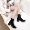 Botas para Mulheres 2025 Novas Botas Femininas Inverno Estilo Europeu e Americano Bico Quadrado Zíper Traseiro Botas Curtas Botas Femininas Salto Grosso Salto Médio para Mulheres