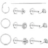 Kit de Joias para Piercing de Lábio com 10 Peças de Aço Inoxidável Transfronteiriço 20g Studs para Covinha Estilo Pino Cravejados com Zircônia em Estoque