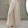Calça de Algodão com Estampa Floral para Casa, Nova Calça Casual Solta de Verão, Calça de Gaze de Camada Dupla com Bolso Confortável e Respirável para Caminhada